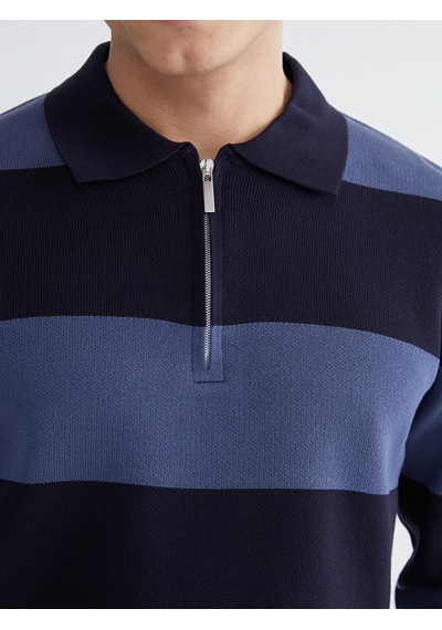 Lcw Vision Lacivert Polo Yaka Çizgili Erkek Triko Kazak