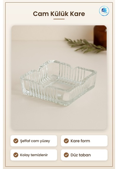Cam Küllük Kare 10.5x10.5x3.5 Cm Şeffaf Sigara Küllüğü Masa Dekor