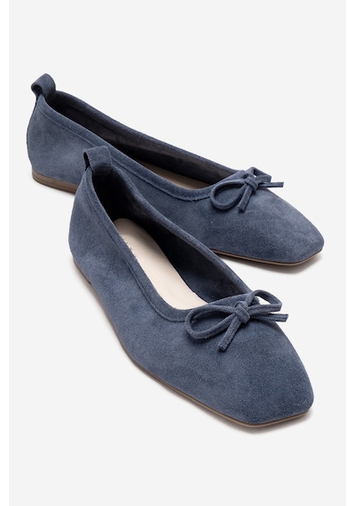 Luvishoes Sosa Kot Mavi Süet Hakiki Deri Küt Burunlu Fiyonklu Kadın Babet Ayakkabı Mavi