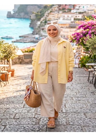 Mirve Butik Nakış Detaylı Uzun Gömlek Sarı