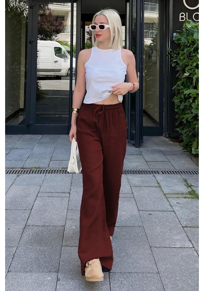 Madmext Bordo Bol Paça Müslin Kadın Pantolon Mg1980 Bordo