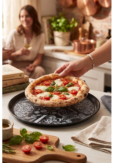 Seramik Pizza Tabağı 28cm Servis Tabak Siyah 1 Adet Diğer