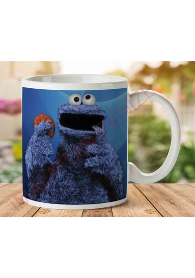 Blue Cookie Monster Kurabiye Canavarı İki Tarafı Baskılı Kupa Bardak.jpg