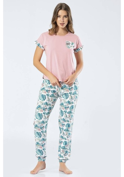 Türen Kadın Dokuma Yapraklı Kısa Kollu Pijama Takım 001