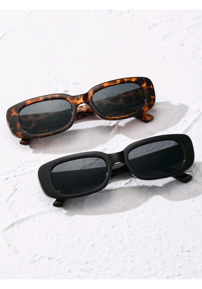 Dikdortgen Çerçeve Vintage Moda Kadınlar Için Güneş Gözlüğü Siyah