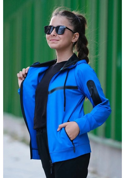 Pina Kids Kız Çocuk Kolu Cepli Şerit Baskılı Kapüşonlu Dalgıç Kumaş Eşofman Takımı Esf7031 mavi Pina Kids Kız Çocuk Kolu Cepli Şerit Baskılı Kapüşonlu Dalgıç Kumaş Eşofman Takımı Esf7031 mavi