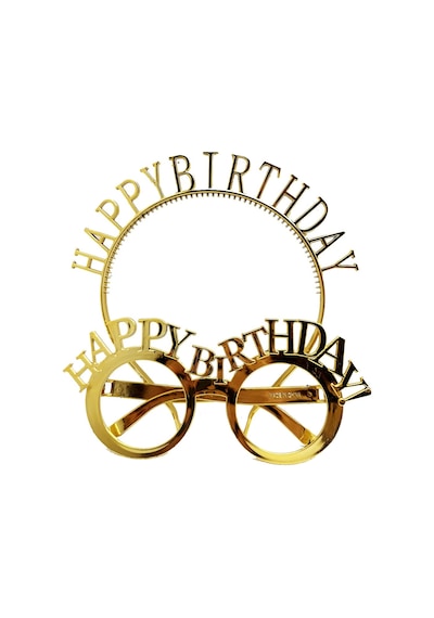 Happy Birthday Yazılı Taç Ve Happy Birthday Yazılı Gözlük Seti Altın Renk