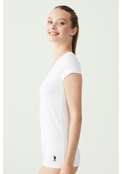 U.S. Polo Assn. Kadın Beyaz Kısa Kollu V Yaka T-Shirt 66004