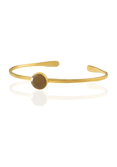 Kadir Jewellery Zirkon Taşlı Ayarlanabilir 22 Ayar Altın Kaplama Bilezik Kahverengi