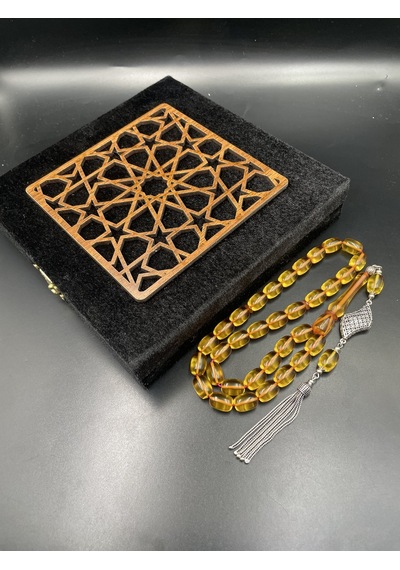 925 Ayar Gümüş Dizayn Ateş Kehribar Tespih 12x8 Mm