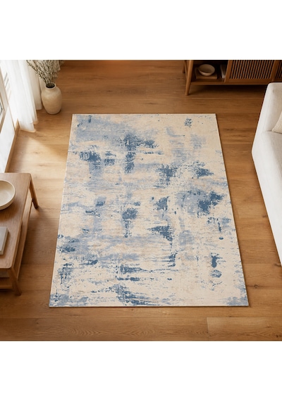 Kartela Halı Nivo Halı Kaymaz Taban Makinede Yıkanabilir Halı Mavi - 60 X 90 Cm