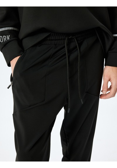 Koton Beli Bağcıklı Lastikli Paça Jogger Spor Eşofman Altı Siyah 5sam40015nk Siyah
