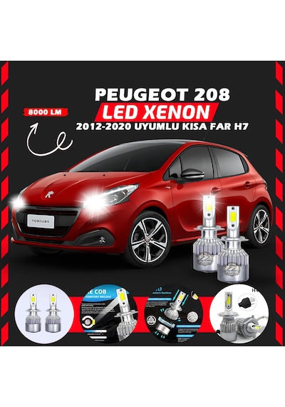 Peugeot 208 2012-2020 Kısa Far Uyumlu Şimşek Etkili Led Xenon Performance Series H7