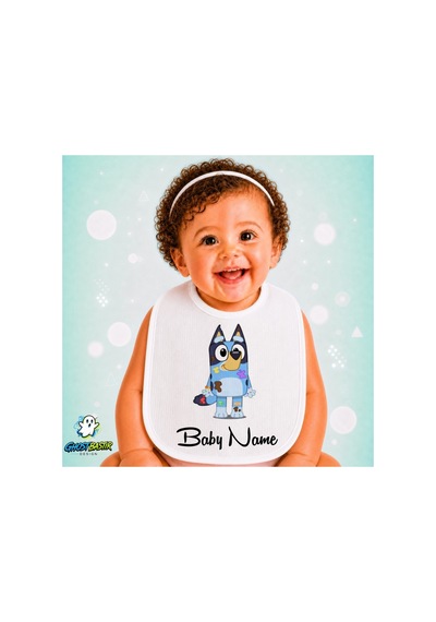 Kişiye Özel Bluey Keten Bebek Mama Önlüğü Yumuşak - Emici - Yıkanabilir - Özel Tasarım P078 Çok Renkli