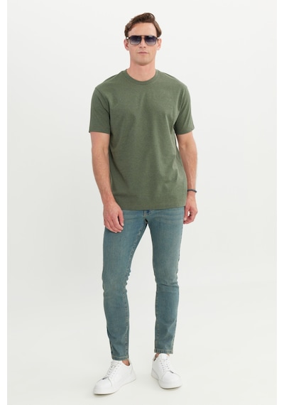 AC&Co / Altınyıldız Classics Erkek Hakı Pamuklu Modern Fit Rahat Kesim Bisiklet Yaka Tişört Haki