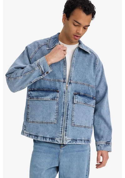 Defacto Relax Fit Fermuarlı Denim Ceket F0097ax25aunm39 Mavi