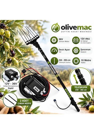Olivemac Zeytin Hasat Makinesi 230-350 Cm Teleskopik 12v