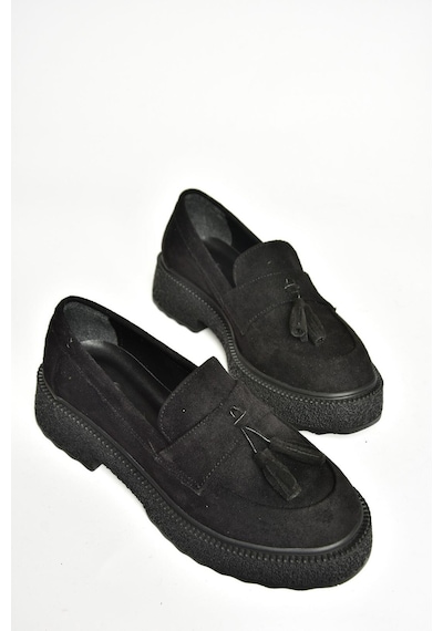 Fox Shoes T996193002 Siyah Süet Kalın Tabanlı Makosen Ayakkabı Siyah