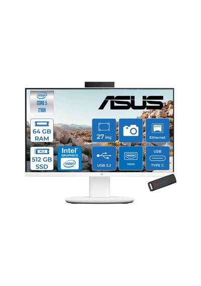 Asus V470VAK-C516512W0DF22 Core 5 210H 64 GB 512 GB SSD 27" Free Dos AIO Masaüstü Bilgisayar