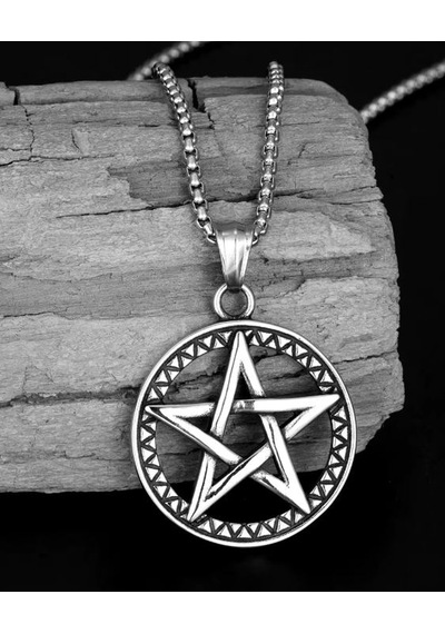 Aslanmaz Çelik Pentagram Yıldızı Kolye Gümüş