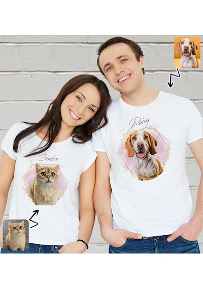 Bk Gift Kişiye Özel İki Evcil Hayvan Tasarımlı Beyaz Tişört-2, Sevgiliye Hediye, Arkadaşa Hediye, Trend T-shirt Kobitmeyencom33924 Bk Gift