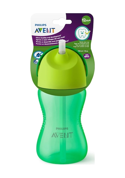 Pipetli Bardak, 12 Ay+, 300 Ml, Desenli, Damlatmaz, Kolay Tutuş, Bulaşık Makinesinde Yıkanabilir, Bpa İçermez, Yeşil, Scf798/01 Açık Kahverengi