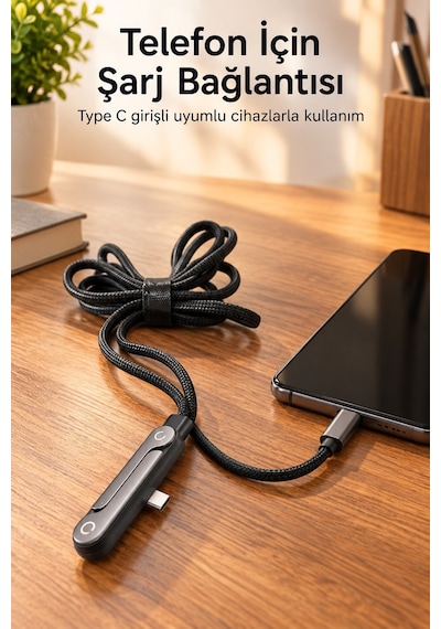 Örgü Şarj Kablosu Entegre Katlanabilir Telefon Destekli Standart