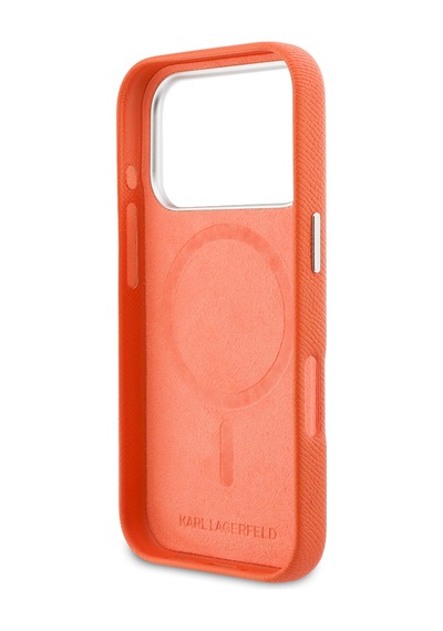 Apple iPhone Uyumlu  17 Pro Kılıf Lisanslı M-safeli Metal Kamera Ve Buton K&c Head Logolu Pu Deri Kapak Turuncu