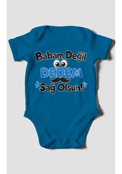 Morivokids Babam Değil, Dedem Sağolsun. Kısa Kollu Bebek Body %100 Pamuk Koyu Mavi