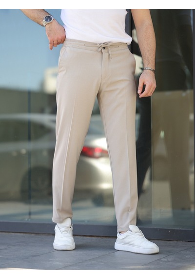 Rahat Şık Kolay Ütülenebilir Slim Fit Kumaş Jogger Pantolon Bej