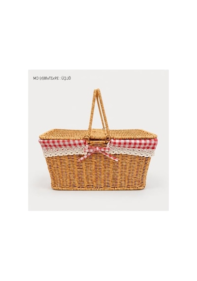 Kırmızı Ekoseli Piknik Sepeti, 39x27x18 Cm Boyutlarında Taşıma İçin Uygun Açık kahverengi