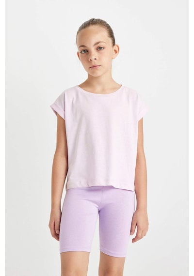DeFacto Kız Çocuk Boxy Fit Bisiklet Yaka Basic Düz Kısa Kollu Tişört C4511A824SMPN180 Pembe
