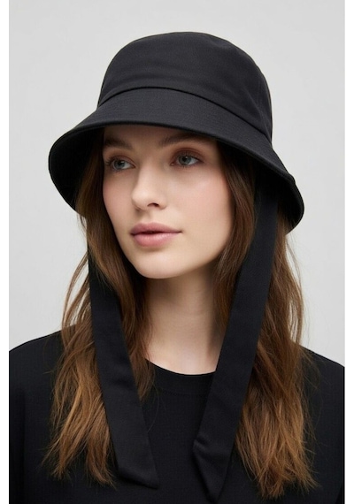 Mollycrush Kadın Siyah Bucket Çene Altı Bağlama Detaylı Şapka Pamuklu Gabardin Güneş Koruyucu Balıkçı Modeli Antrasit