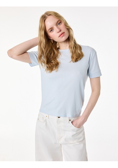 Koton Slim Fit Kısa Kollu Bisiklet Yaka Basic Tişört Mavi 6sak50400ek