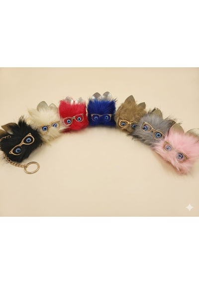 Peluş Gözlüklü Kedi Anahtarlık-çanta Charmı-maskot -12 'li Karışık