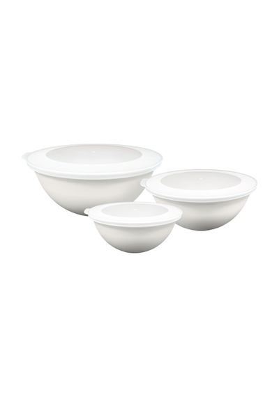 Ceronni Lunar Kapaklı Kase 3lü Set 3lt 2lt 1lt Beyaz Beyaz