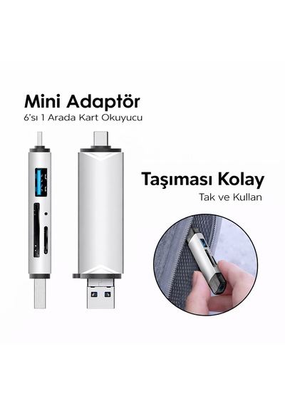 6 Sı 1 Arada Otg Kart Okuyucu Type-c Usb 3.0 Sd / Tf / Usb Çok Fonksiyonlu Adaptör