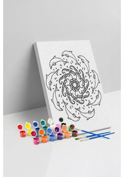 Yunus Desenli Mandala Tuval Boyama Seti 40x50 Cm
