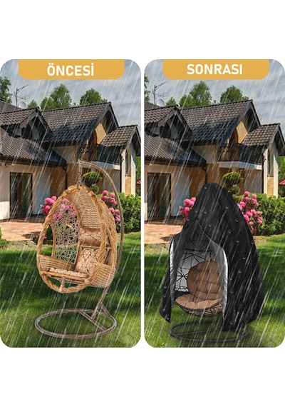 Haegs Bahçe Salıncağı Örtüsü, Rattan Salıncak Hamak Koltuk Koruma Kılıfı - Çift Kişilik, 230x200cm Siyah