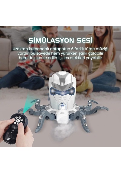 Uzaktan Kumandalı 8 Fonksiyonlu 2.4ghz Şarjlı Işıklı Sesli Duman Atan Oyuncak Robot Ahtapot