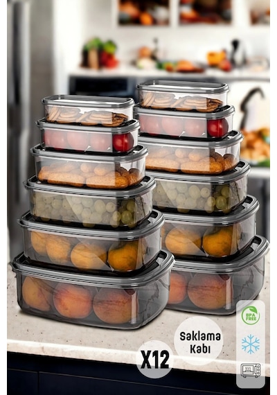 12'li Çok Amaçlı Saklama Kabı Seti Mutfak Piknik Erzak Kabı Dikdörtgen Kapaklı Gıda Organizer Box
