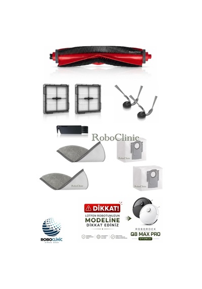 Roborock Q8 Max Pro Plus Robot Süpürge Uyumlu Yedek Toz Torbası Fırça, Hepa Filtre, Mop- 10 Parça