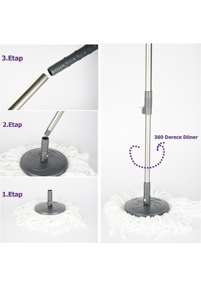 Bimbambom Mikrofiber Akıllı Saplı Püsküllü Dönerli Mop Temizlik Seti