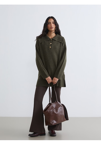 Lcw Modest Haki Polo Yaka Kadın Triko Kazak
