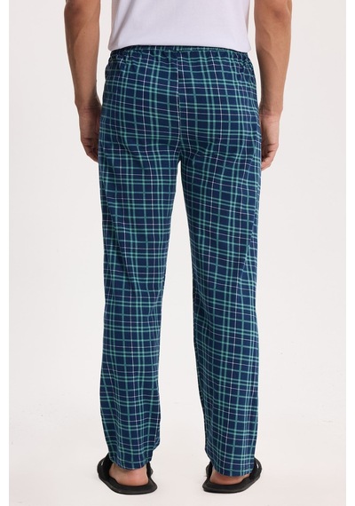 Tudors Erkek Standart Fit Normal Kesim Pamuklu Kareli Beli Bağcıklı Cepli Lacivert Pijama Altı-51263