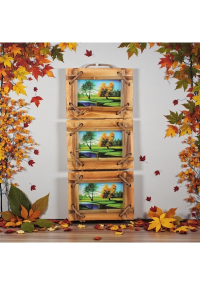 El Yapımı Doğal Ahşap 3 Lü Bambu Bamboo Fotoğraf Çerçevesi Dekoratif Ev Ofis Hediyesi Duvar Süsü - 3