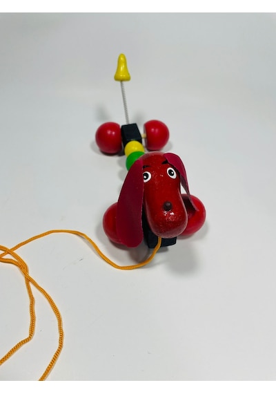 Ahşap Köpek İpli Çekmeli Oyuncak -17Cm