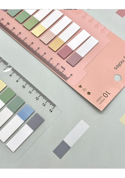10 Renkli Cetvelli Şeffaf İndeks/ındex Sticker/post-it/sticky Note Yarım Morandi Renkler