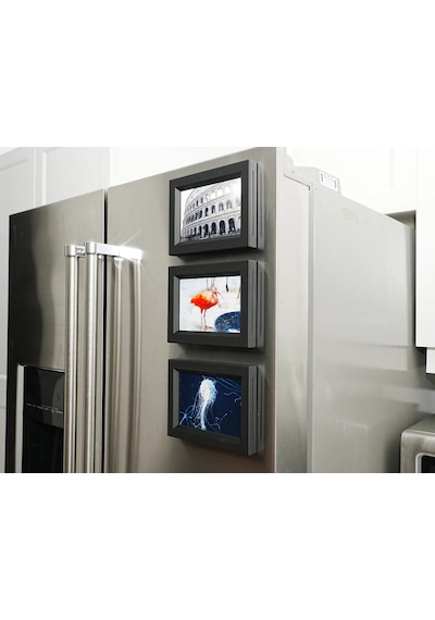 3d Baskı 3lü Magnet Fotoğraf Çerçevesi Seti - Buzdolabı İçin Mini Manyetik Resim Çerçevesi, Dekoratif Magnet-siyah