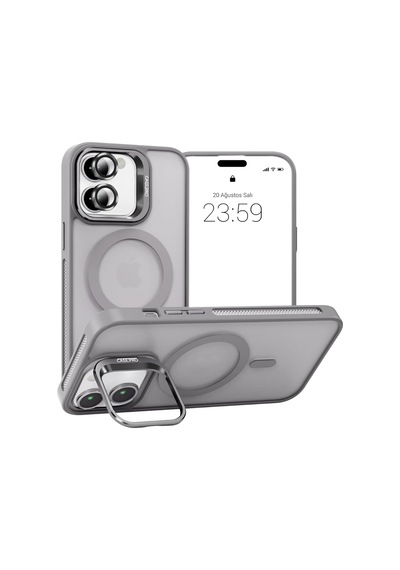 Apple Uyumlu iPhone 11 Kılıf Armor Seri Magsafe Stand Özellikli Kamera Lensli Kapak Gri